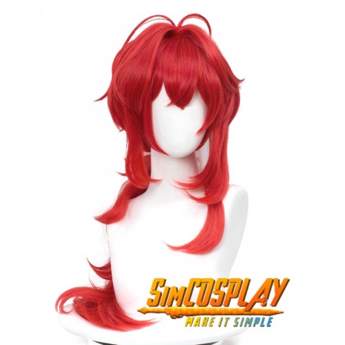 Red Dead of Night Diluc Cosplay Wigs Genshin Impact Wigs