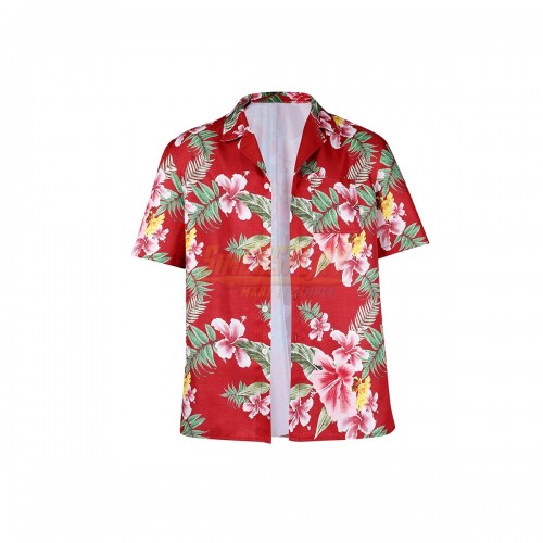 Yakuza Summer Red Flower Men's Printed Short Sleeve Cosplay Shirt