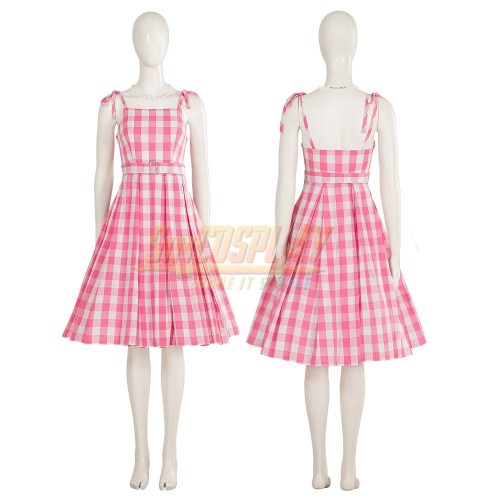 80s Girls Pink Checkered Dress Cosplay Costume