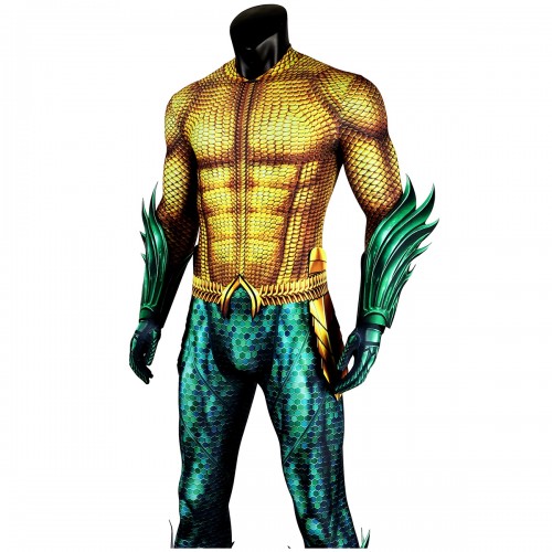 Arthur Curry Printed Golden Suit Cosplay Costume