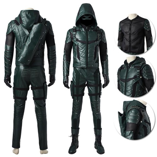Arrow Season 5 Oliver Queen Cosplay Costume Faux Leather Edition