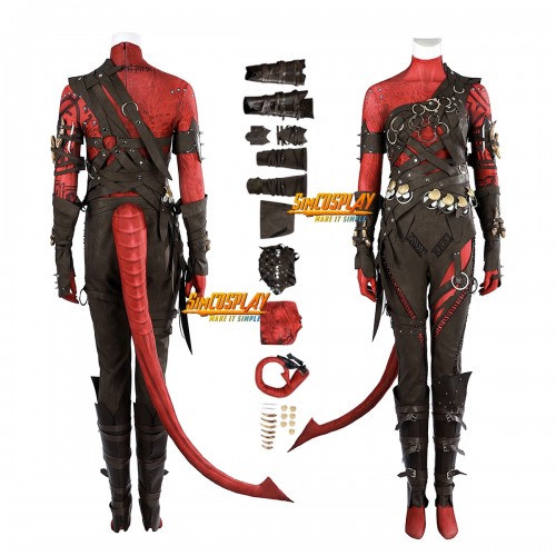  Top Level - BG3 Karlach Cosplay Costume With Tail Props Cosplay Suit