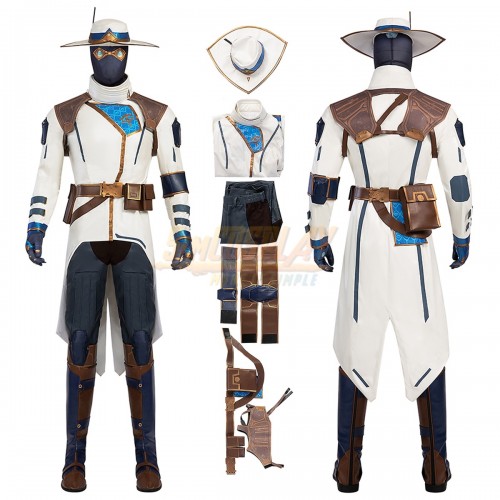Cypher Valorant Cosplay Costume White Suit With Hat