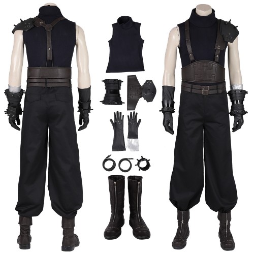 FFVII Remake Cloud Cosplay Costumes Black Suits Top Level