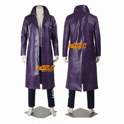Joker Purple Leather Trench Coat Cosplay Costume