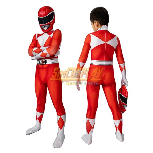 [Clearance] Kid Size S Kids Red Ranger Cosplay Suit 3D Spandex Costume Christmas Gifts for Children