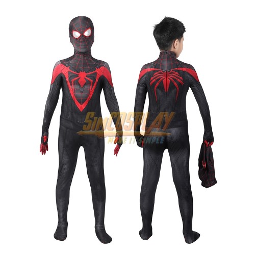 Kids Spider Man Miles Morales Cosplay Suit Black Spider Suit PS5 For Children