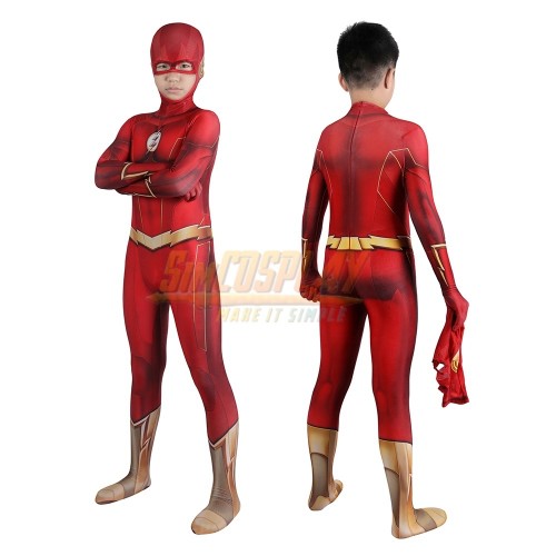 Kids The Flash Barry Allen Printed Cosplay Costume Suit