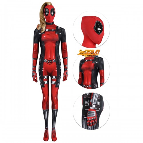 Lady Deadpool Wanda Wilson Comic Look Printed Cosplay Suit