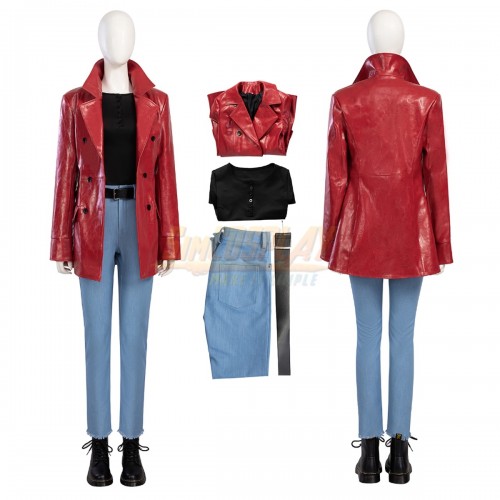 Madame Web Cassandra Webb Cosplay Costume Red Leather Coat