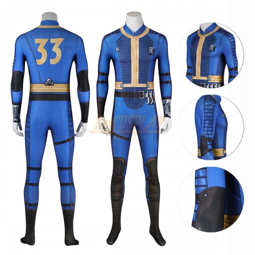 Male Vault 33 Uniform Blue Printed Cosplay Suit V2