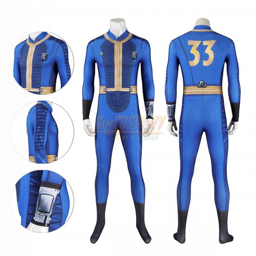 Male Vault 33 Uniform Blue Cosplay Costume Spandex Suit