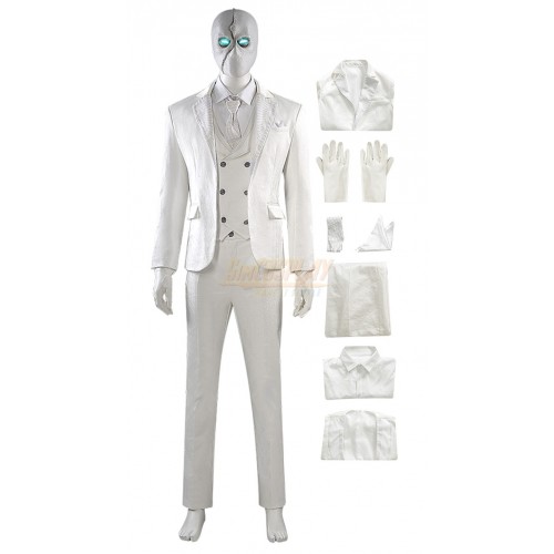 Moon Knight Mr Knight Costume White Cosplay Suit With Lighting Mask
