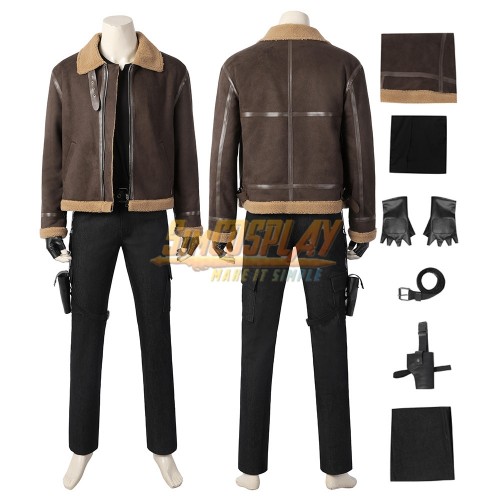RE4 Remake Leon S. Kennedy Cosplay Costume Brown Jacket