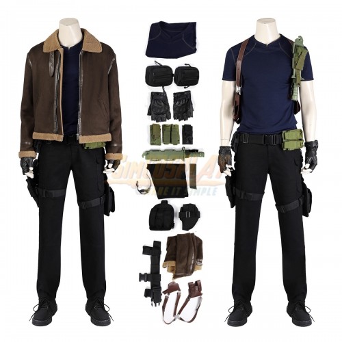 RE4 Remake Leon Tactical Suit With Leather Jacket Cosplay Costume