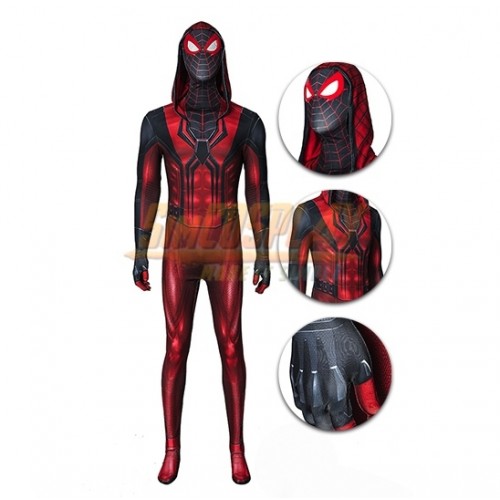 Red Hooded Miles Morales Spiderman Cosplay Suit