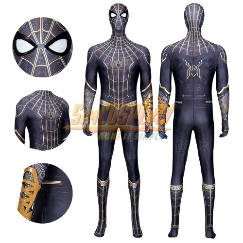 Spiderman No Way Home Black Gold Cosplay Costume Thick Fabric Edition