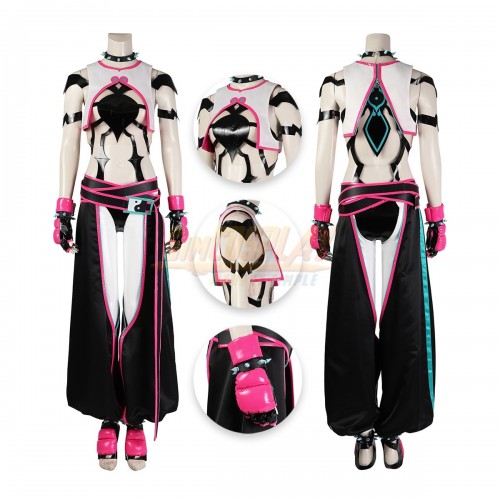 Street Fighter 6 Han Juri Cosplay Costume White and Pink Suit