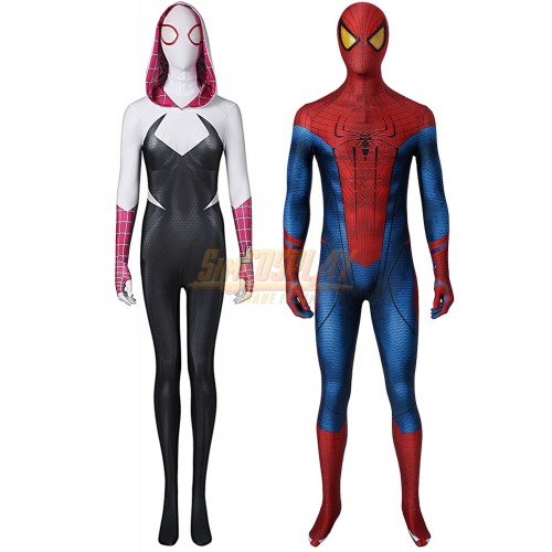 The Amazing Spiderman Suit Peter Parker and Gwen Stacy Cosplay Costumes