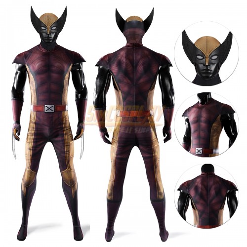 Wolverine Cosplay Costumes Printed Spandex Classic Comic Brown Suit