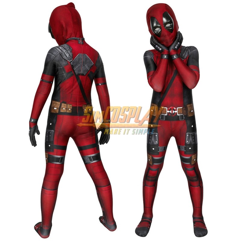 Leezeshaw Superhero Deadpool Cosplay Costume for Kids Adults,Mens Boys  Deadpool Suit Fancy Dress Halloween Party Outfit Masquerade Props 120CM