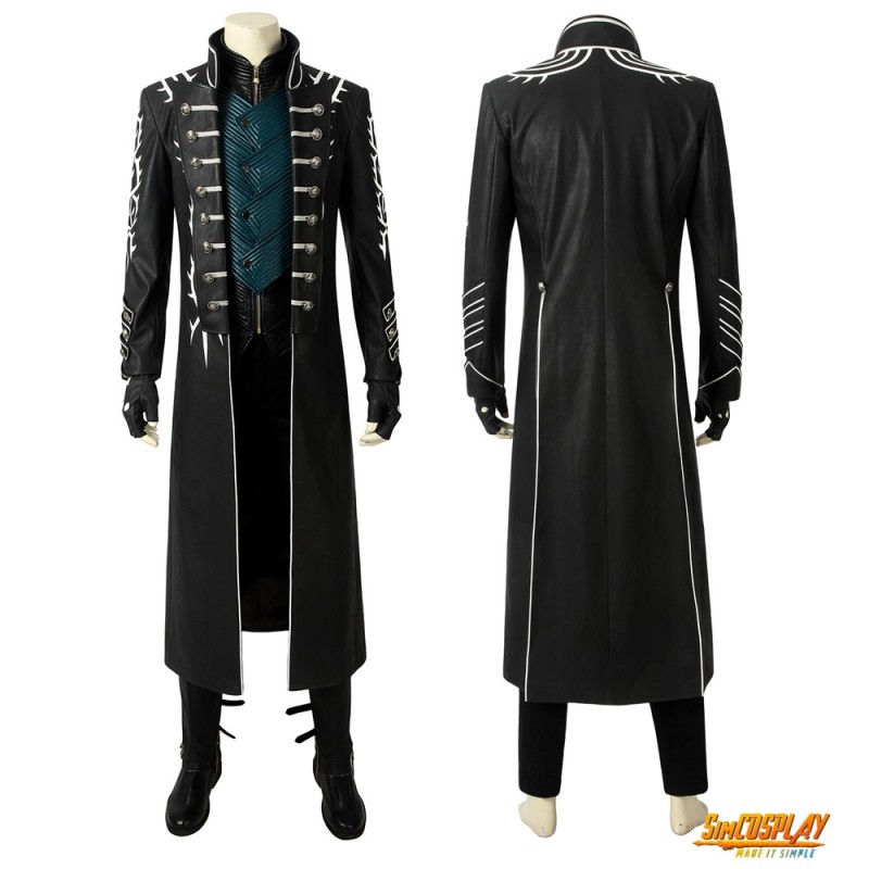 Devil May Cry 5 Vergil Cosplay Costumes Black Trench Coat Top Level
