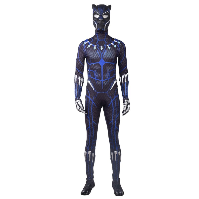 Black Panther T'Challa Blue Jumpsuit Cosplay Costume 2018