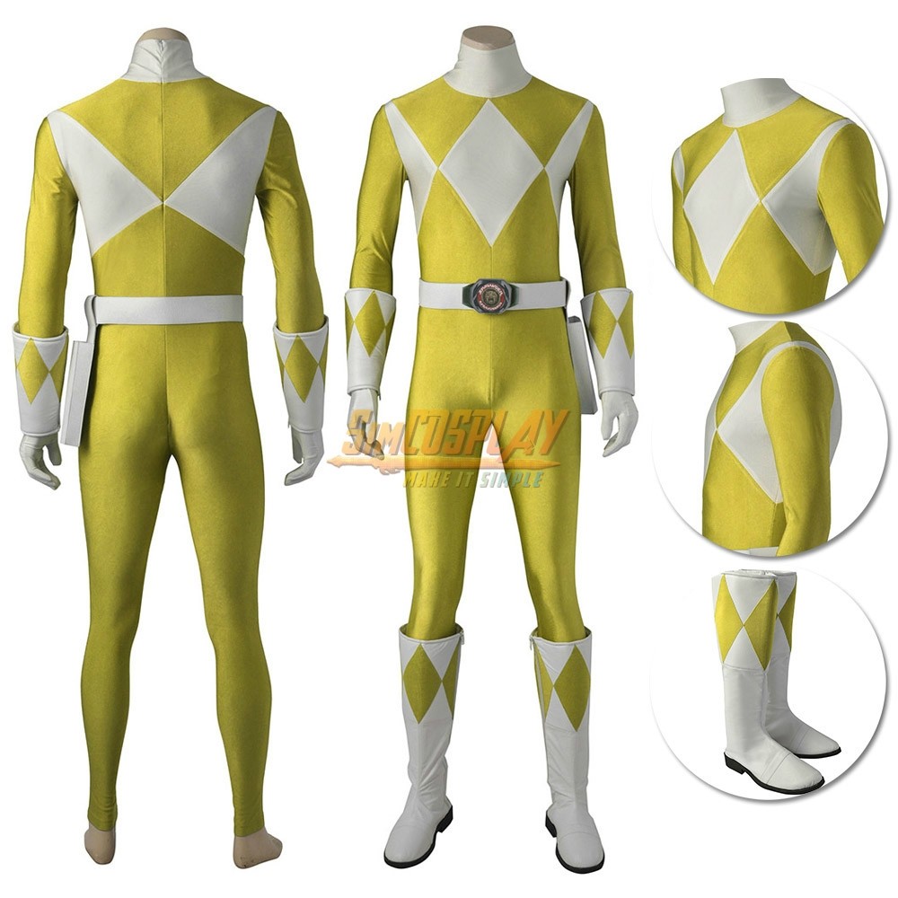 Yellow Ranger Costume Mighty Morphin Power Rangers Cosplay Suit Male ...