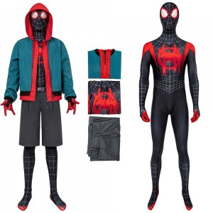 Miles Morales Suit Spiderman Into The Spider Verse Cosplay Costumes Ver.2