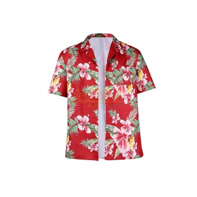 Yakuza Summer Red Flower Men's Printed Short Sleeve Cosplay Shirt