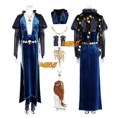 BG3 Mizora Blue Cosplay Costume Artificial Velvet Dress