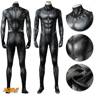 Black Panther Cosplay Costume T'challa Classic Printed Black Suits Sac3981