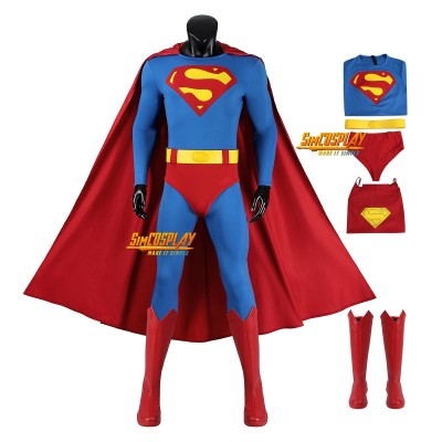 Ready To Ship - MALE SIZE L Classic Clark Christopher Reeve Cosplay Costume SuperHero Suit Top Level