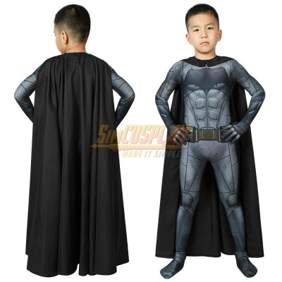 Kids Bruce Wayne Cosplay Costume Spandex Suit With Cloak For Children Bright Version