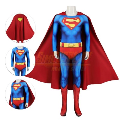 Kids Clark Superhero Cosplay Costumes Classic Printed Suit