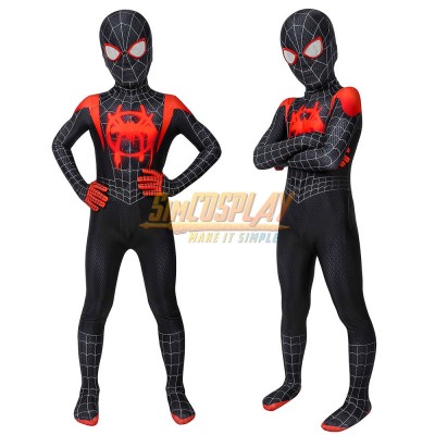 Kids Miles Morales Cosplay Costume Into The Spider Verse Black Spider Suit