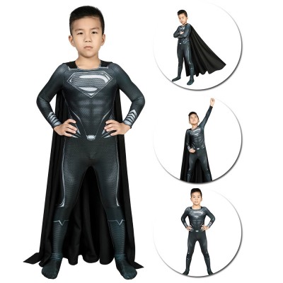 Kids Super Hero Clark's Black Suit Black Cosplay Costume For Children SKD19045