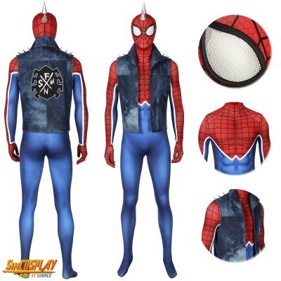 Punk-Rock Spidey Cosplay Costume Hobart Brown Spider-Man Suit Sac4216