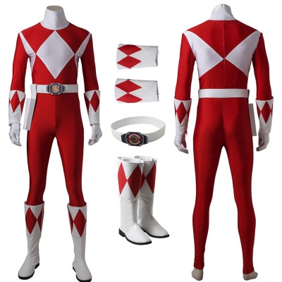 Red Ranger Cosplay Costume Mighty Morphin Power Rangers Suit