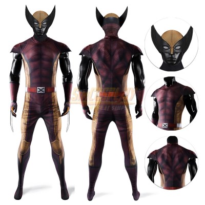 Wolverine Cosplay Costumes Printed Spandex Classic Comic Brown Suit