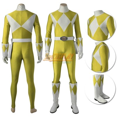 Yellow Ranger Costume Mighty Morphin Power Rangers Cosplay Suit Male Edition