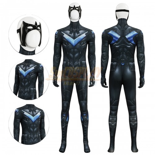 Arkham Dick Grayson Knight Cosplay Costume Printed Suit