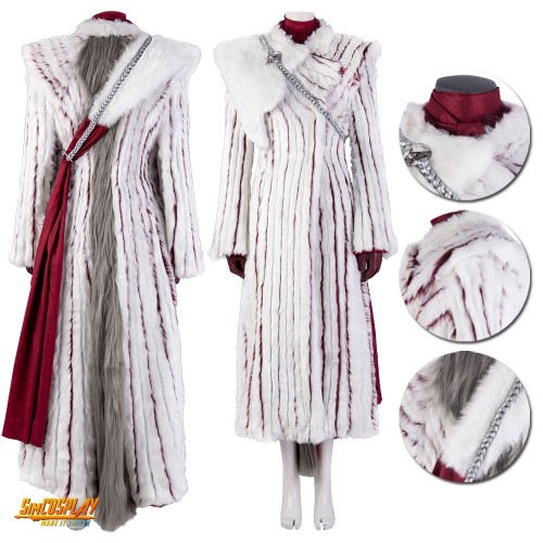 Daenerys Female Cosplay Costume Halloween White Plush Cosplay Suit V2