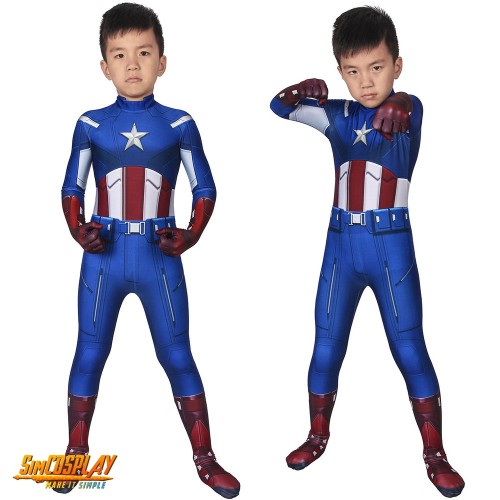 Kids Captain America Cosplay Costume Classic Blue Spandex Suit For Children SKD19028