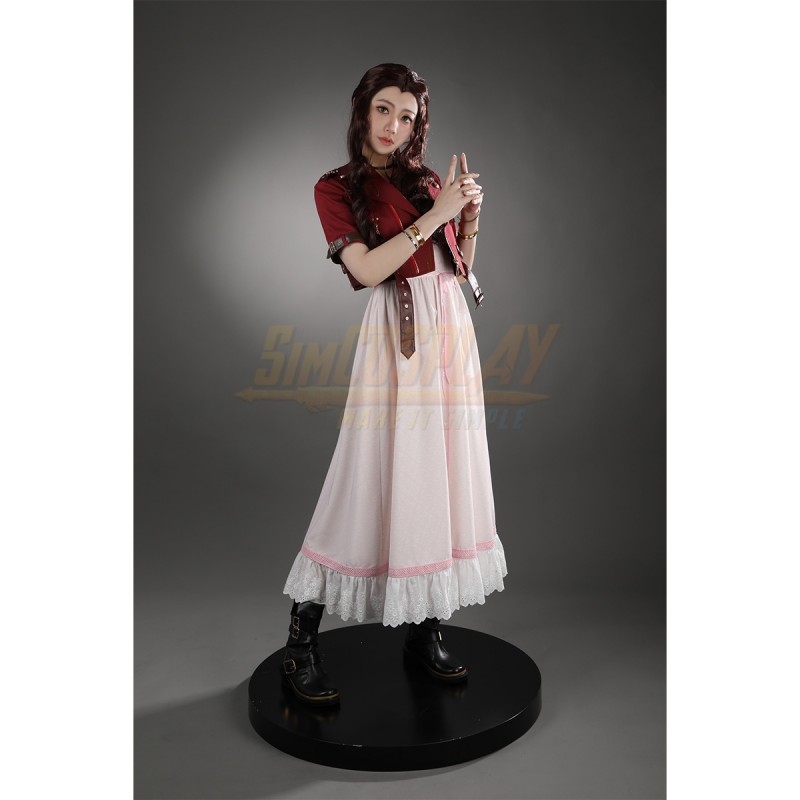 strapless open back dress Final Fantasy VII 7 Aerith Red Dress Cosplay Costume For Sale – Rolecosplay main image 1