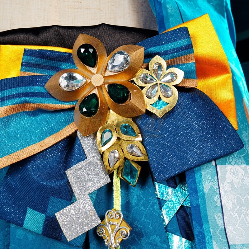 Blue and Gold Ribbon Flower Pin