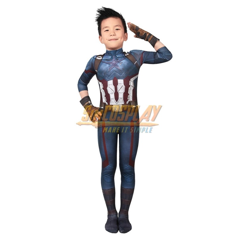 KIDS Captain America Uniform T Shirt Marvel Avengers Infinity War Boys Girls 