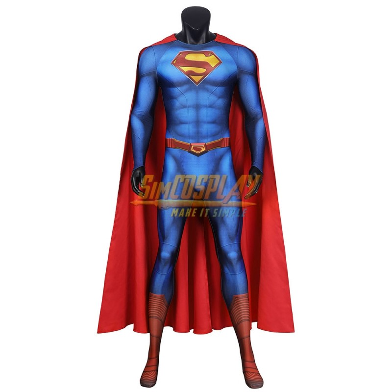 Superman and Lois Clark Kent Cosplay Costume Printed Superman Blue Jumpsuit Cape