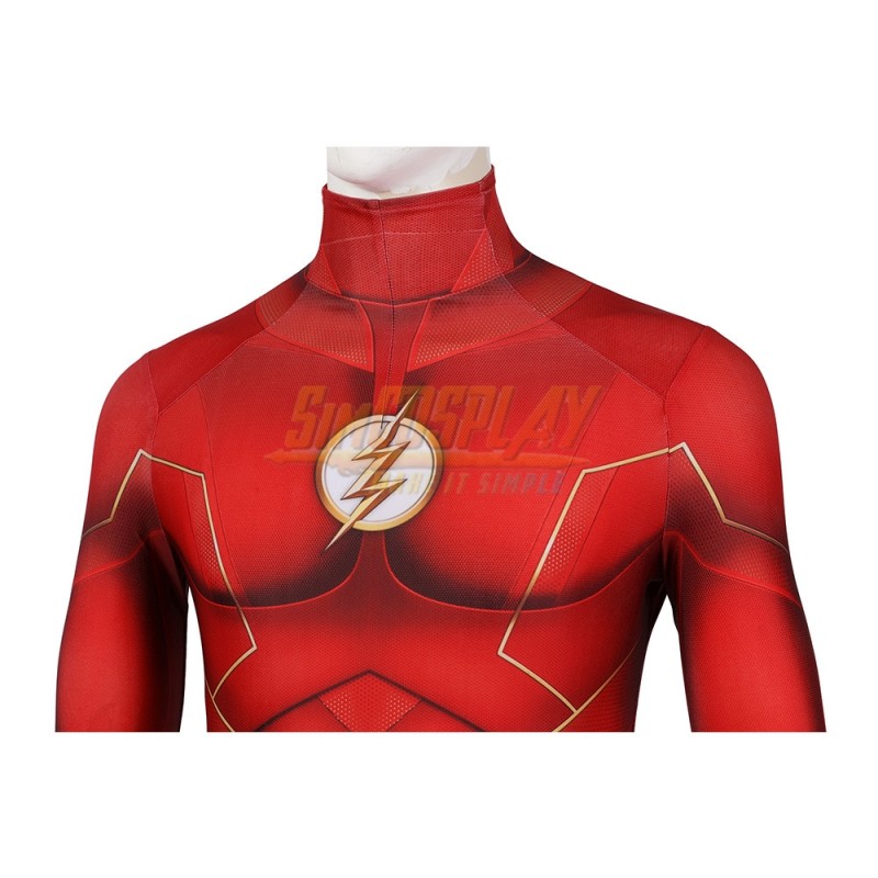 TF S8 Barry Allen Cosplay Costume Gold Boots Spandex Printed Edition