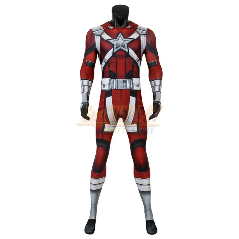 Red Guardian Adult Footed Bodysuit Strentch Jumpsuit Cosplay Costume Head Cover